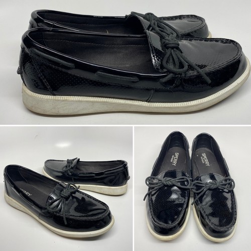 Black Patent Leather Boat Shoes 