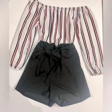 Justify red and black striped off the shoulder romper Sz. Medium 