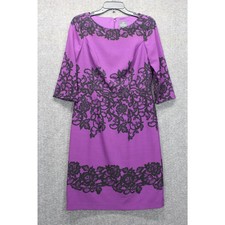 Adrianna Papell Sheath Dress Lace Print Purple Size 8 Half Sleeve
