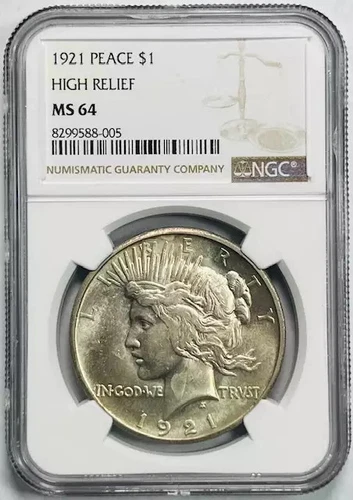 1921 Peace Dollar NGC MS-64 HIGH RELIEF