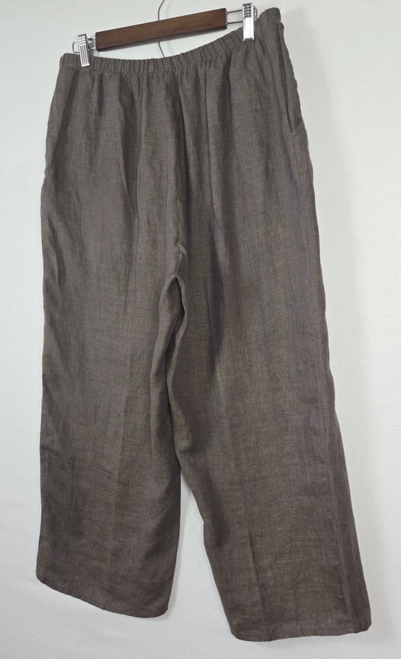 FLAX Purple/ Brown Women's Baggy Wide Leg Ankle Pants 100% Linen Sz M Lagenlook - Image 2 of 4