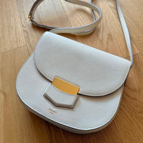 Celine Shoulder Bag Pochette Trotter Small Leather Off-White Used From Japan