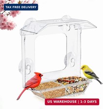Window Bird Feeder with 4 Extra Strong Suction Cups, Clear Bird Feeder with Dual