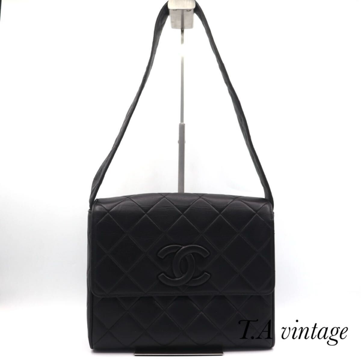 CHANEL Black Lambskin Coco Mark Shoulder Bag Excellent Condition