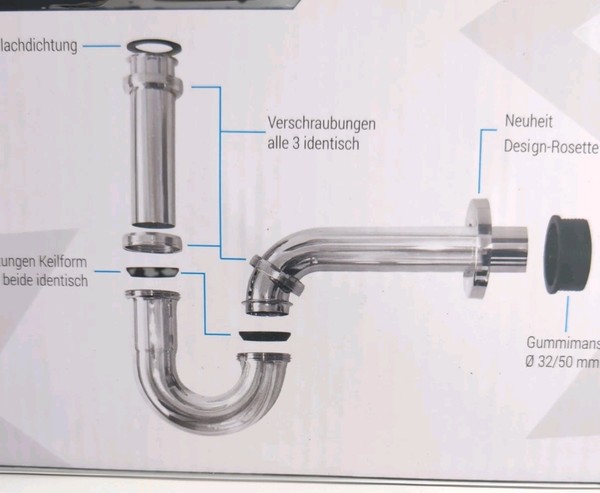 Premium Universal Siphon FüR Waschbecken Edelstahl Abflussrohr Tauchrohr-image