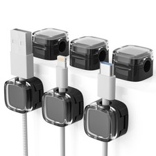 6 Pack Magnetic Cord Organizer  Cable Clips - Adjustable Under Desk Black