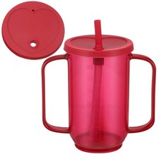 Adult Sippy Cup 12 oz Spill Proof with 2 Handles Lid Straw for Elderly Red