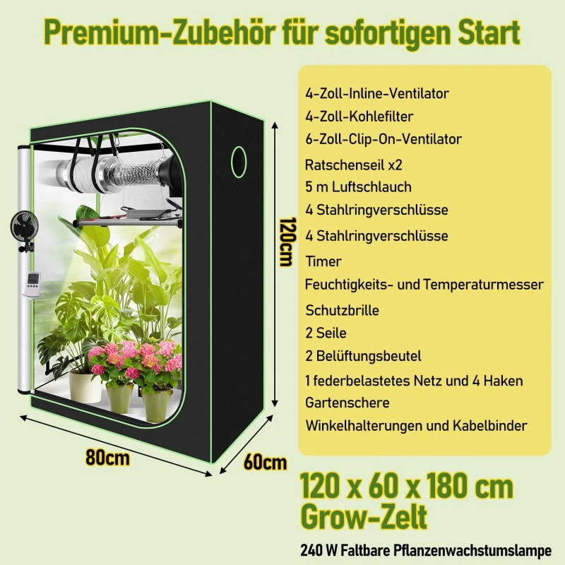 Growbox Komplettset Premium-Set Zubehör Gewächshaus Set Zuchtzelt Growzelt Box - Bild 4 von 4