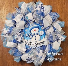 Winter Wreath Let It Snow Snowman Cute Snowflake Winter Deco Mesh Wreath