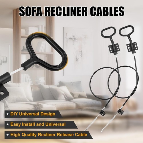 Cables reclinables para sofá, 2 piezas cables de liberación de repuesto anillo en D tirar negro - Imagen 6 de 7