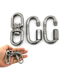 M6 Double Ended Swivel Eye Hook+Chain Quick Link Oval Locking Carabiner