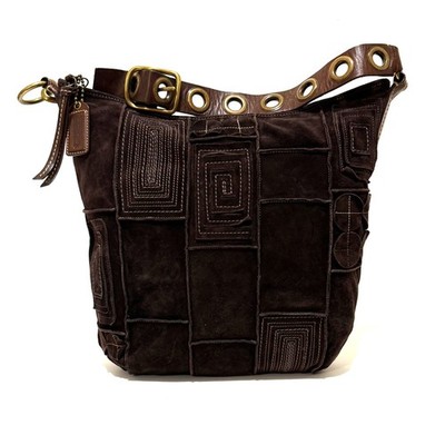 RARE Coach Ltd Ed Y2K Mosaic Finest Suede Choco Brown Leather LG Duffle Hobo Bag