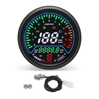 Universal Motorcycle Speedometer with Tachometer 12000 RPM, 6 Gear, Mileage, 
