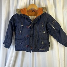 RK Sports Active Sportswear Youth Parka 4T Navy Fur Lined Hood GUC