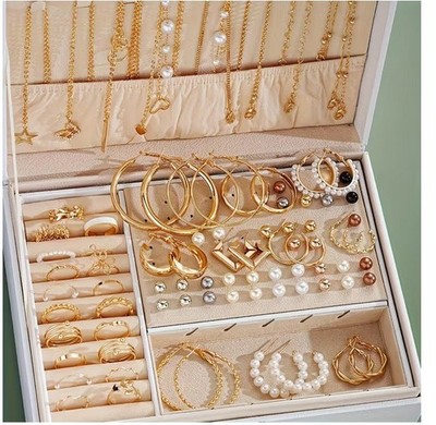 Großes 86-teiliges Schmuck Set Damen Vintage Mode Elegante Halskette Ohrringe ..