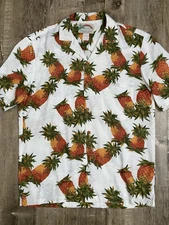 Vintage Paradise Found Pineapple Hawaiian Short Sleeve Button Up Shirt Sz Small 