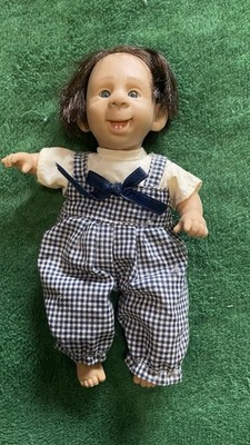 Gi-Go Bean Bag Vintage Expression Boy Doll  White/blue Overalls, Missing Hat