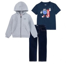 Levi's Big Boys 3-Pc Academy Set Blue Jeans, gray sweater and blue t shirt, in