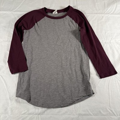 PINK Victoria's Secret Shirt Womens XS Gray Maroon Baseball Raglan 3/4 Sleeve