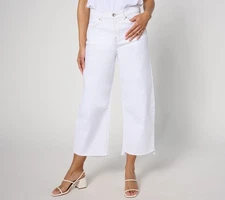LOGO by Lori Goldstein Regular Barrel Leg Crop Jeans White 12 New