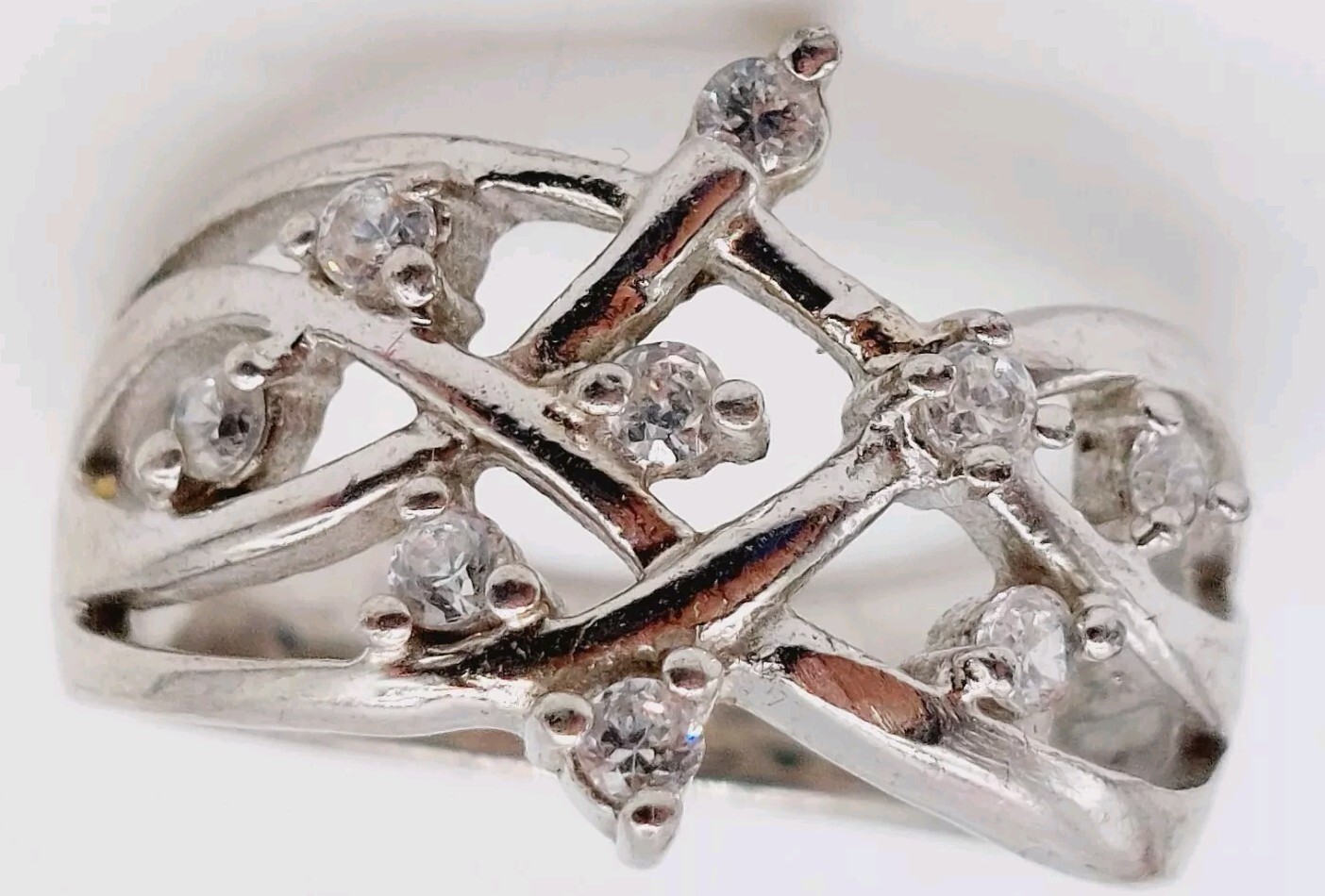 Vintage Sterling Silver CZ Cluster Ring Size 7 NF 925