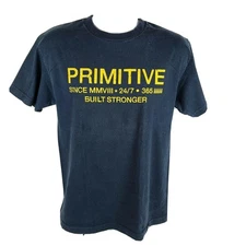 Primitive Apparel Built Stronger T-Shirt Mens Size Medium Blue Short Sleeve
