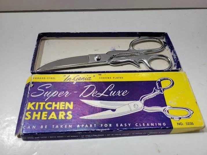In-Genia Super-DeLuxe Kitchen Shears Forged Steel Chrome Plated Boxed No. 5235