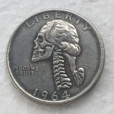1964 QUARTER DOLLAR Silber M&uuml;nze Medaille USA Skull Special Edition Silver Coin