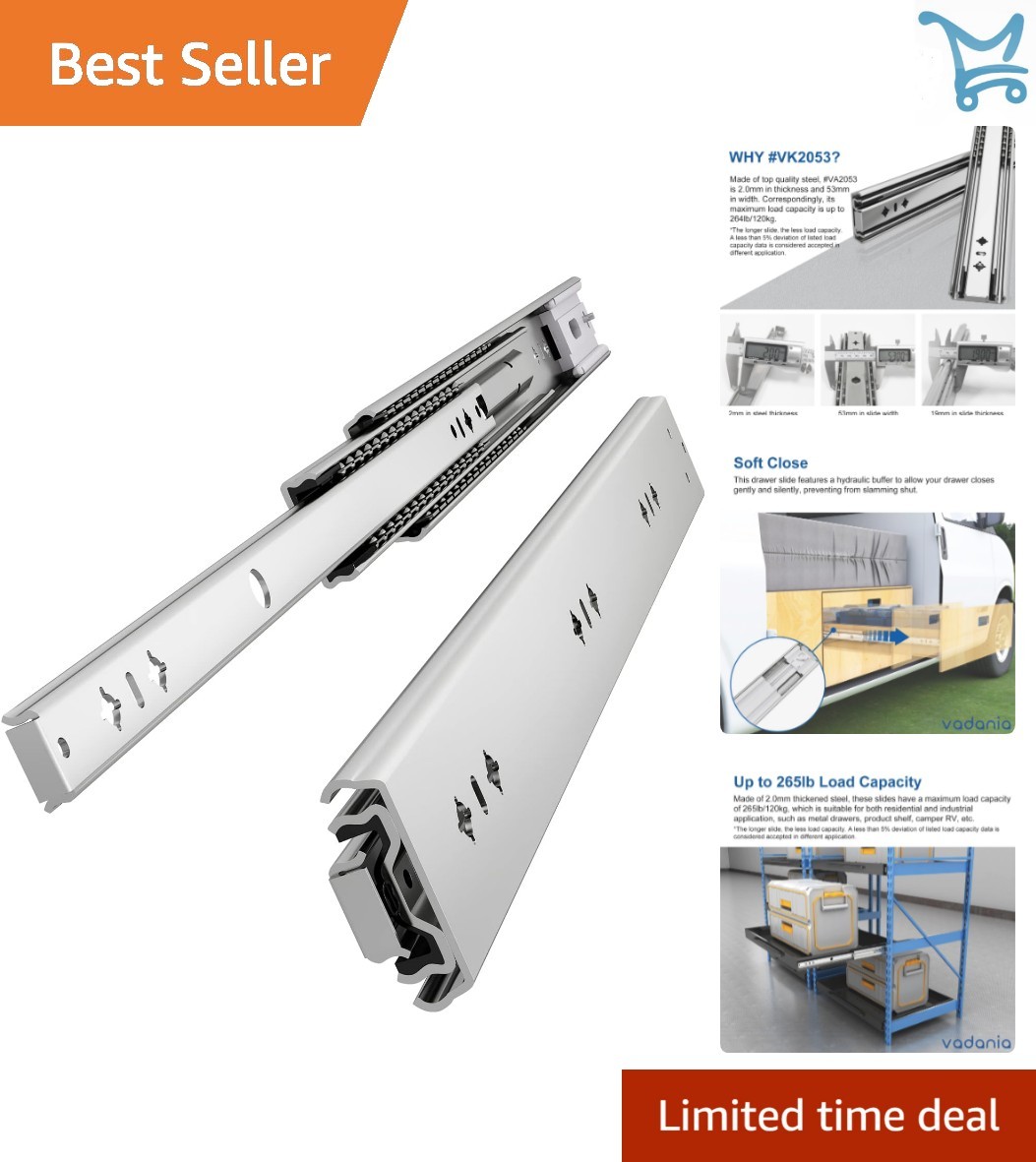 Steel Soft Close Full Extension Side Mount