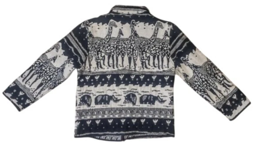 Vintage Jane Ashley Jacket 2X Tribal Black & White Giraffe & Elephant Print - Image 2 of 4