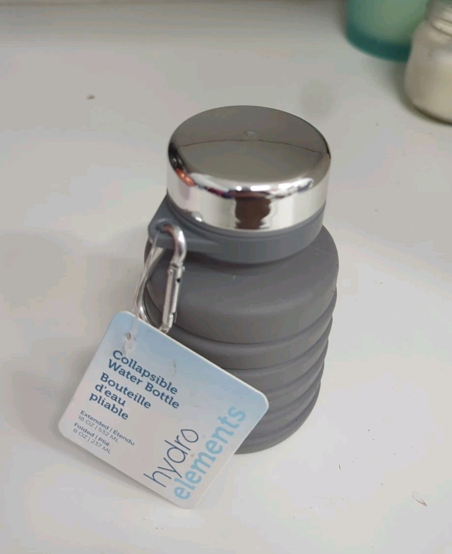 Hydro Elements Collapsible 18 Oz Water Bottle With Clip-New 