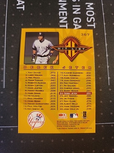 1998 Donruss Hitliste #367 Derek HOF Jeter New York Yankees KOSTENLOSER VERSAND - Bild 2 von 2