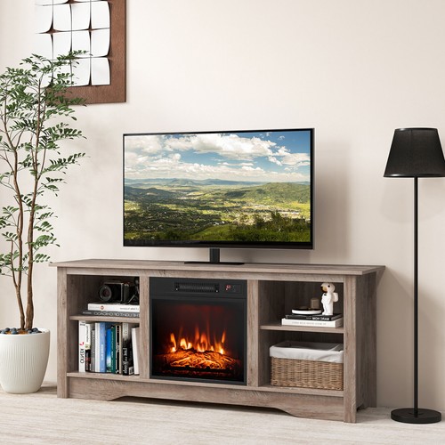 58'' TV Stand w/ 18'' Electric Fireplace Heater 3-Adjustable Shelves for 65'' TV - Picture 2 of 10
