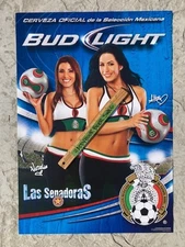 ✅ NOS Bud Light Republica Deportivia Soccer 2 Model Girls Paper Poster Beer Sign