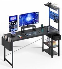 55 Inch Gaming Desk, Computer Desk with Adjustable Storage Rack  LED Lights,...