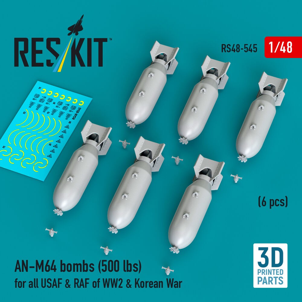 ResKit RS48-0545 1:48 AN-M64 Bombs (6 Pcs) 500 lbs WW2 USAF RAF