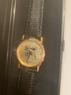 Wittnauer Reader's Digest Sweepstakes Watch Gold Tone Black Leather Strap
