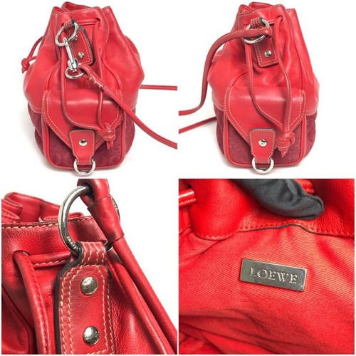 Bolso de Hombro LOEWE Gamuza Rojo Cuero Anagrama Usado - Imagen 9 de 10