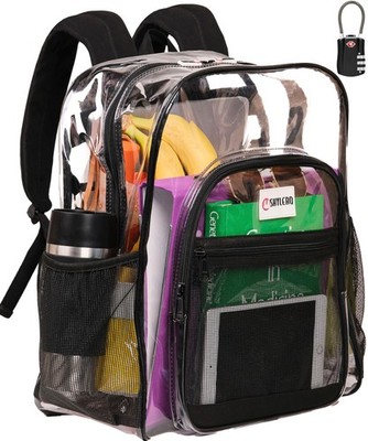 Clear Backpack Heavy Duty has TSA Lock, 2-WAY Zipper. PVC Transparent Backpac...