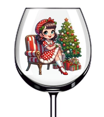 12x bunte Weihnachten Pin Up Girl Vinyl Aufkleber Abziehbild Becher Weinglas Van