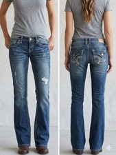 Maurices Mid-Rise Bootcut Jeans  Size 7/8  Dark Wash Distressed Flap Pocket