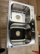 33x22 Drop In Topmount Double Bowl Kitchen Sink 18 Gauge Stainless Steel Sink