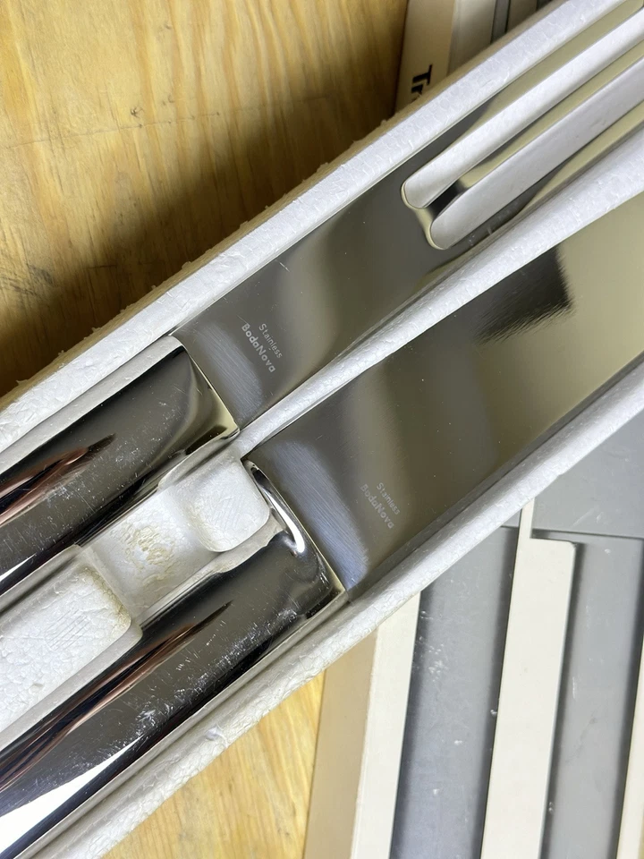 Boda Nova Modernist Sweden Stainless Steel Carving Set Knife Fork w Box CLEAN - Image 3 of 4