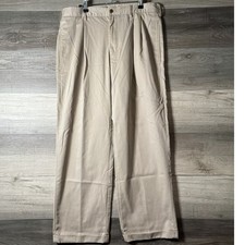 Chaps Mens 34x30 Khaki Pleated Front Dress Pants Beige Cotton Classic Fit