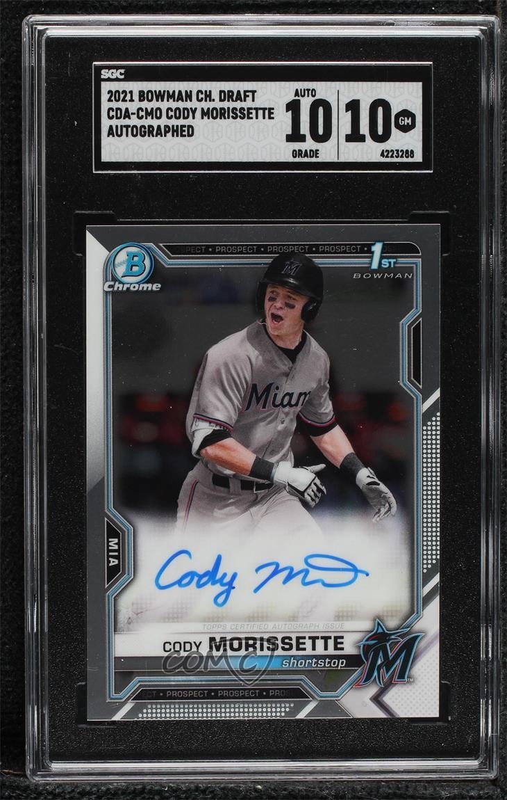 2021 Bowman Draft Chrome Pick Cody Morissette #CDA-CMO SGC 10 GEM Auto 0h28