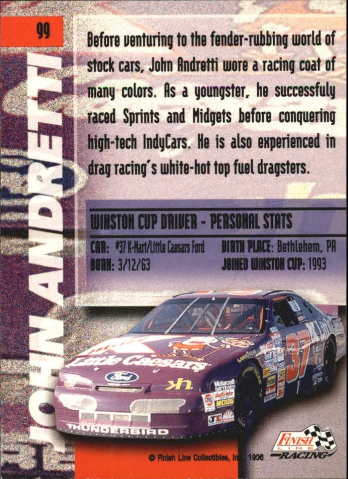 1996 Finish Line Silver #99 John Andretti - RAC - Image 2 of 2