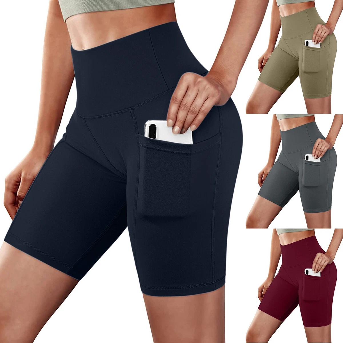 plus Size Womens Yoga Shorts Womens Training Pockets High Waist Yoga  Running