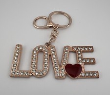 Sparkling Rhinestones Rose Gold LOVE with Red Heart Keychain Backpack Clip. Used