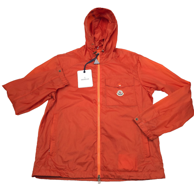 $1095 Moncler Orange Samakar Zip Front Hooded Jacket Mens Size