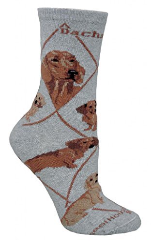 Wheel House Designs - Dachshund (Red) on Gray Socks - 9-11 - Picture 1 of 1
